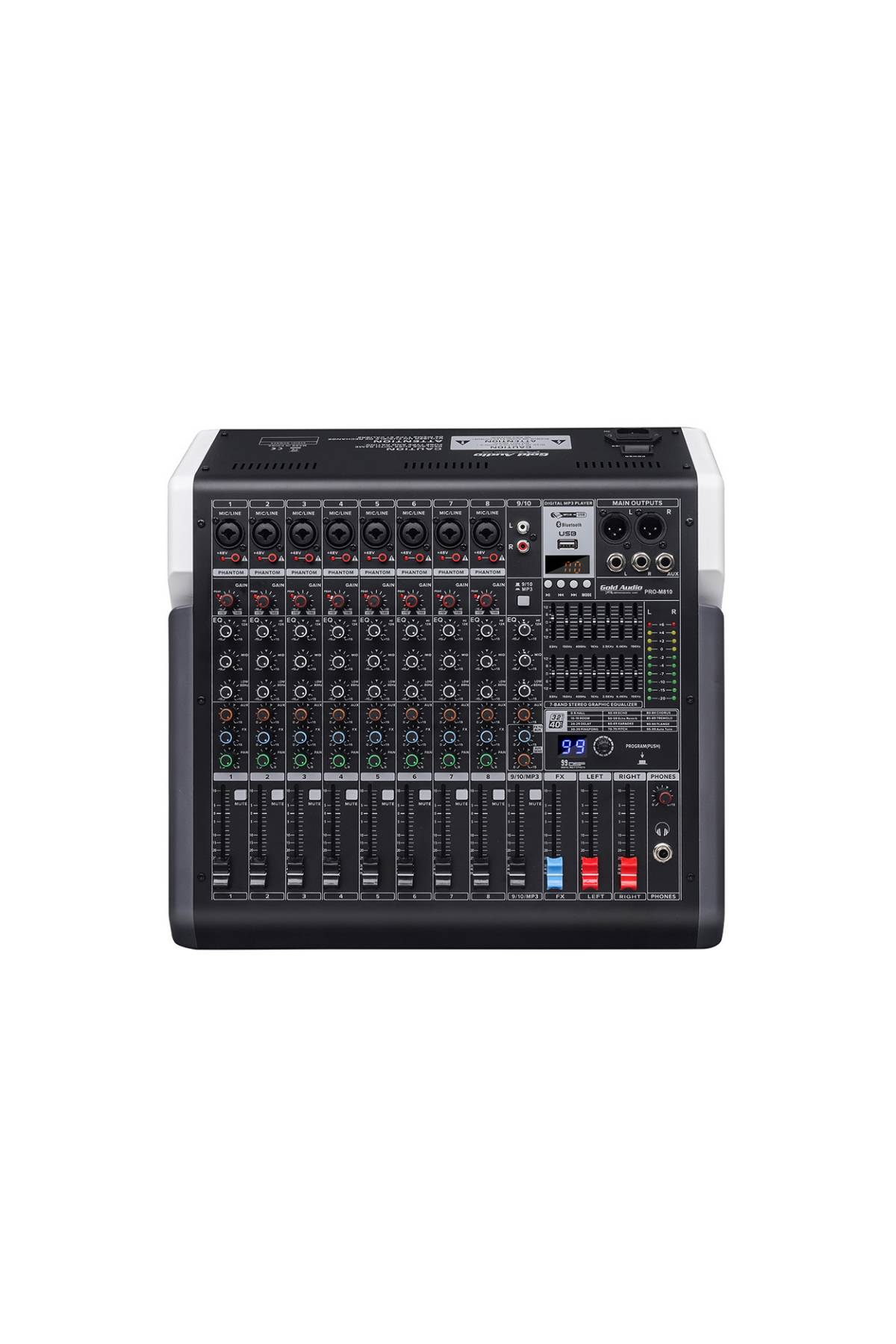 GOLD AUDİO PRO-M810P 10 KANALLI 2x450 WATT 99 EFEKTLİ ANFİLİ MİKSER