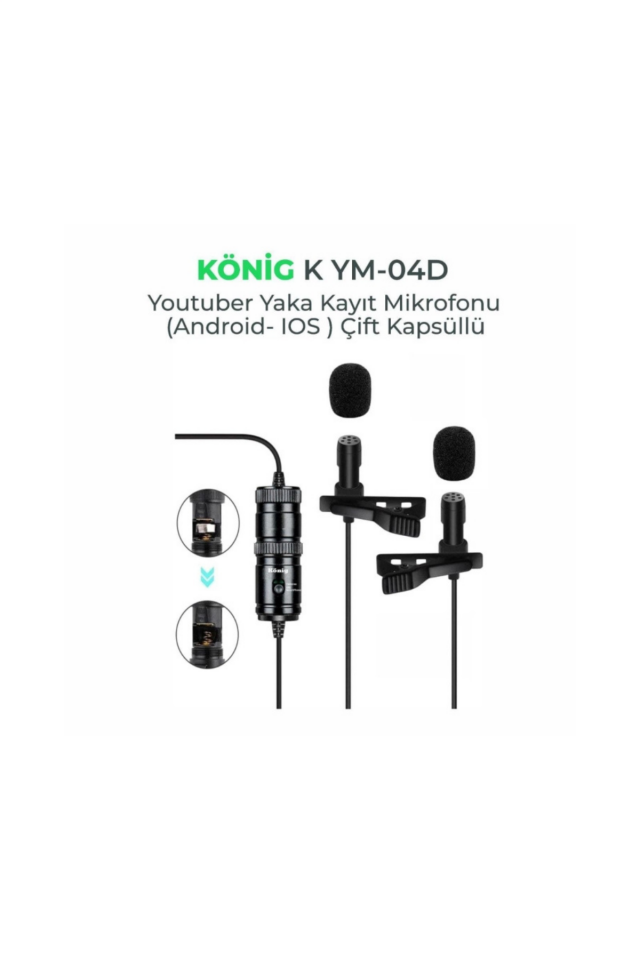 König K-YM04D İkili Youtuber Yaka Mikrofonu Telefon Pc Kamera (ios-android)
