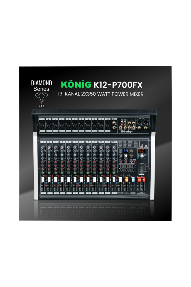 KÖNİG K-12 P700 Fx 13 Kanal 2*350 Watt 99 Dsp Effect DIAMOND Serisi Power Mixer