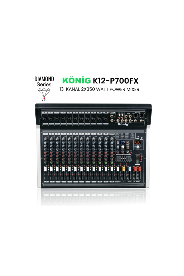 KÖNİG K-12 P700 Fx 13 Kanal 2*350 Watt 99 Dsp Effect DIAMOND Serisi Power Mixer
