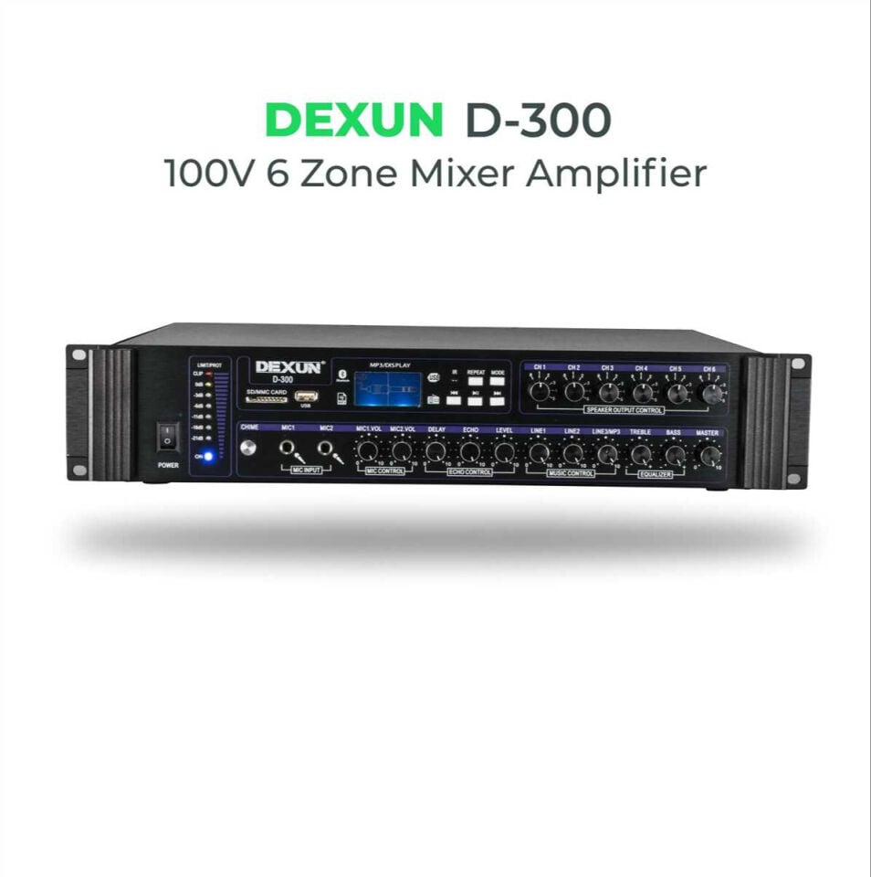 DEXUN D-300 6 Zone 250W Volume Control Amfi | 6 Bölgeli Anons ve Müzik Yayın Sistemi