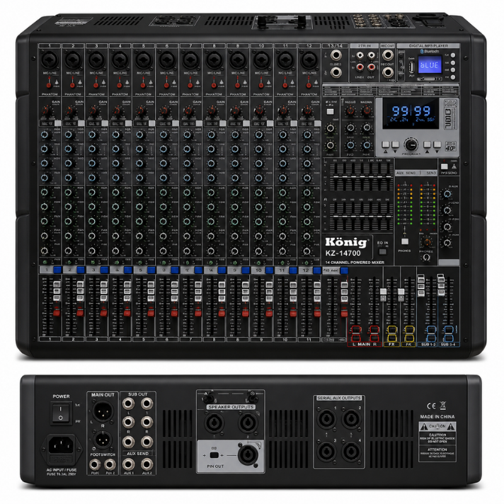 KÖNİG KZ-14700 14 Kanal Power Mixer 4x1600W