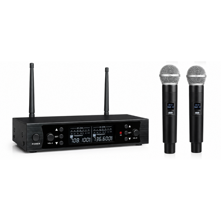 GOLD AUDIO U-636 EL EL UHF Kablosuz Çift El Mikrofon – Profesyonel Telsiz Mikrofon Sistemi