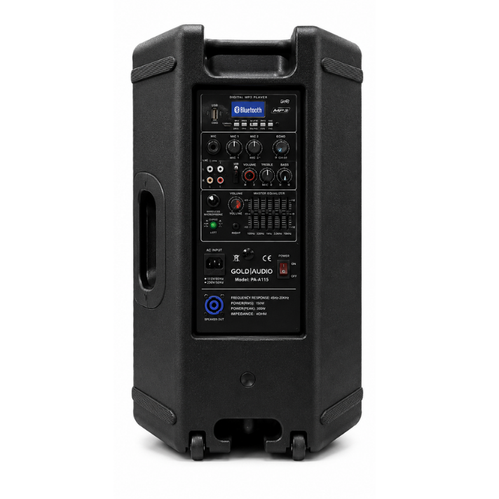 GOLD AUDIO PA-2412 Taşınabilir Portatif 12 İnç Bluetooth Çekçekli Hoparlör – Şarjlı Profesyonel Ses Sistemi