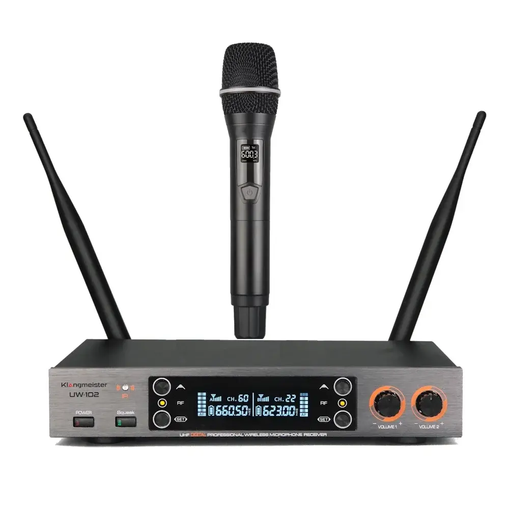 KLANGMEİSTER UW-102E Tek El 2x100 Dijital Kanallı Telsiz Mikrofon