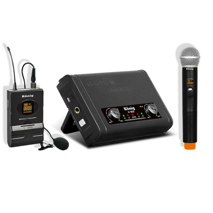 KÖNİG K-302 UHF ÇİFT KANAL 1 EL +1 YAKA MİKROFON