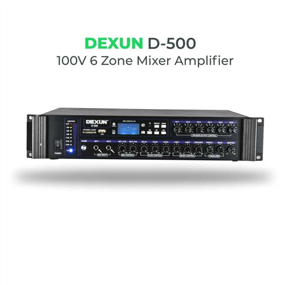DEXUN D-500 6 Zone 700W Volume Control Amfi | 6 Bölgeli Anons ve Müzik Yayın Sistemi