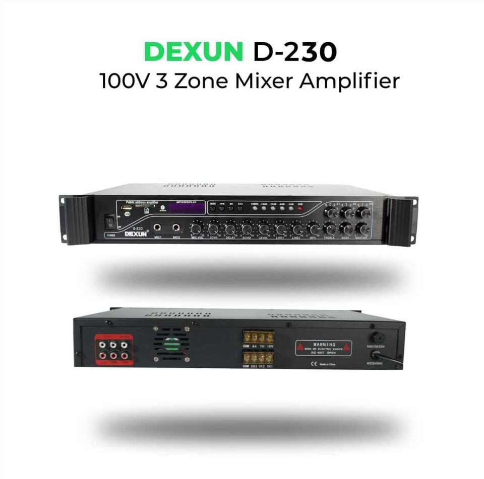 DEXUN D-230 3 Zone 300W Volume Control Amfi | 3 Bölgeli Anons ve Müzik Yayın Sistemi